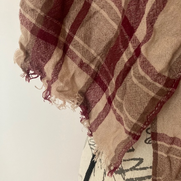 🩵 Cotton Linen Scarf Burgundy & Tan 54 Inch - Picture 3 of 11